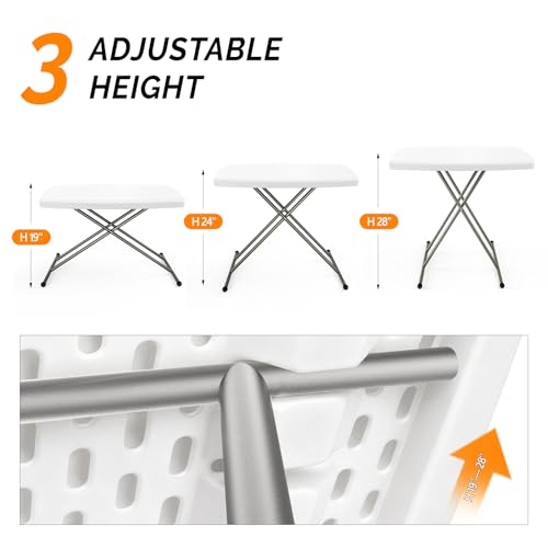VINGLI Small Adjustable Folding Table, 13.8 in-28 in Height Personal Laptop TV Tray, HDPE Plastic Top with Steel Frame, 30 inch, White - color: White, size: 32"