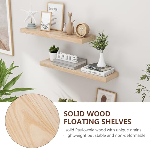 fuqing 30 Inch Floating Shelves 6.7'' Deep Natural Wood Shelves Set of 2 | 30'' x 6.7'' x 1.4'' Natural Wood Shelves for Bathroom Living Room, 40LBS, Lightweight, Hardware Included, Waterproof Finish - color: Natural, size: 30 Inch