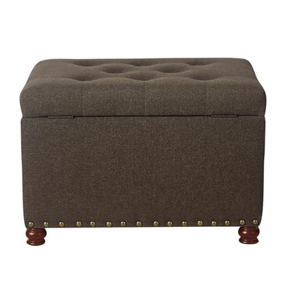 Storage Ottoman Linen Tufted Bench, Rectangular Footrest Footstool Coffee Table Seat for Living Room Bedroom, Coffee - color: Linen, Coffee