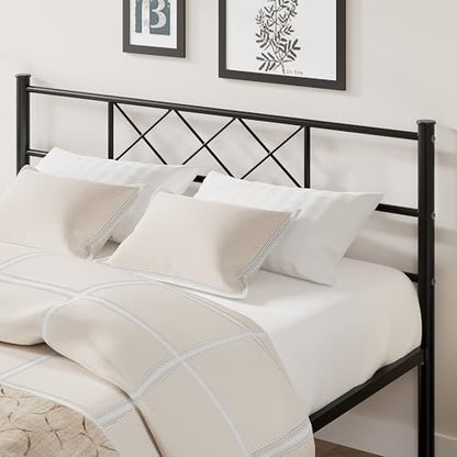 VECELO Queen Size Bed Frame with Headboard, Heavy Duty Bedframe with Strong Metal Slats, No Box Spring Needed & Easy Assembly, Matte Black - color: Matte Black, size: Queen