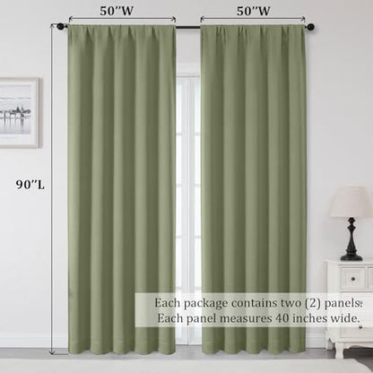 Sally Sage Green Blackout Curtains 90 Inches Long 2 Panels Set for Bedroom Living Room, Solid Thermal Insulated Privacy Room Darkening Window Treatment Drapes, 2 Pcs Each W50 x L90 Inch, Sage - color: Sage Green, size: 50"W x 90"L (Pack of 2)