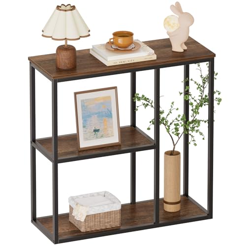 WOHOMO 31.5 in Entryway Table Modern Sofa Table with Shelves Walnut | 12 Inch Narrow Console Table for Living Room, 31.5" Hallway Table for Corridor, with 3-Tier Storage - color: Walnut, size: 31.5"