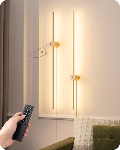 EDISHINE Plug in Wall Sconces, Stepless 2700K-6000K Dimmable Wall Sconce Set of Two, 39.4" Touch LED Wall Light with Remote, 350° Rotation Night Light with Timer for Living Room Bedroom Hallway
