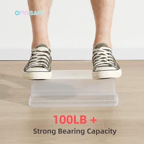 Stackable Plastic Storage Shoebox, BPA-Free Nestable Container with Latching Lid to Organize Shoes, See-Through Box for Home and Office, Multi-Purpose Clear Bins (12 Pack 6 Quart) | BPA-Free, Nestable, Home and Office, Latching Lid, Multi-Purpose