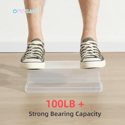 Stackable Plastic Storage Shoebox, BPA-Free Nestable Container with Latching Lid to Organize Shoes, See-Through Box for Home and Office, Multi-Purpose Clear Bins (12 Pack 6 Quart) | BPA-Free, Nestable, Home and Office, Latching Lid, Multi-Purpose