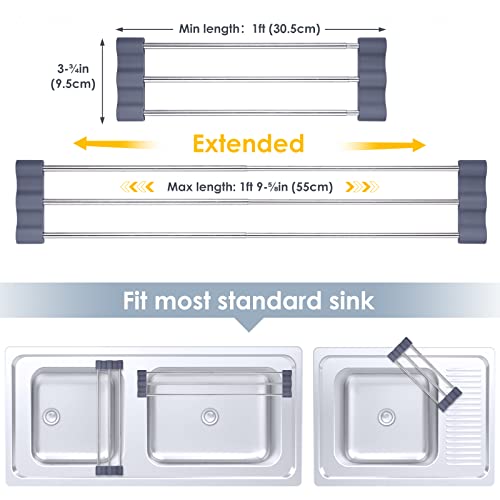Tomorotec Adjustable Over-The-Sink Kitchen Rack, BPA-Free, Deep Gray | Holds 16.5 Lbs; For Dishcloths, Sponges, and Brushes - Heat-Resistant Stainless Steel with Slim, Expandable Design - color: Deep Gray