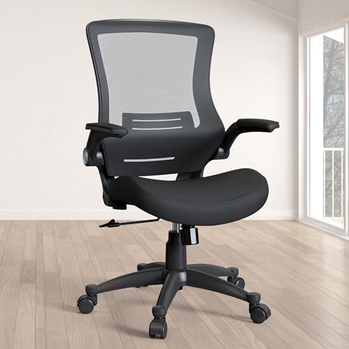 Ergonomic Mesh Swivel Office Study Home Desk Task Computer Chair with Flip up Arms Rolling Wheels for Heavy People - style: Foam cushion