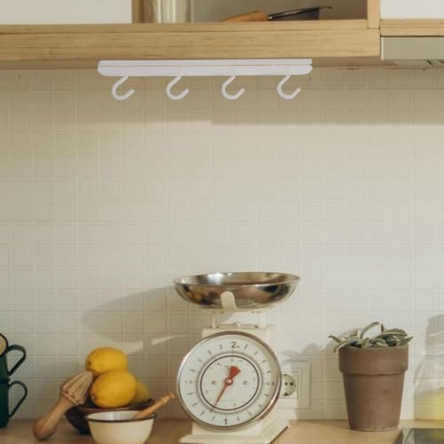 GLEAVI No Hole Punch Sliding Hook Kitchenware Hanger Under Cabinet Cup Mug Holder Organizer Rack 10.39 Inch for Hanging Towels Keys and Kitchen Tools