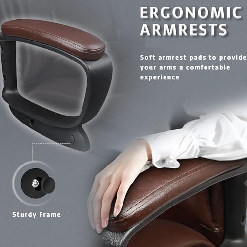 Adjustable High Back PU Leather Executive Office Chair, Brown | Ideal for office or home, 360° swivel, padded armrests, pneumatic height adjustment, Durable PU leather for long sitting - color: Brown