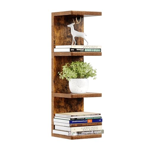 upsimples 4 -Tier Floating Wall Shelf, Brown Vertical Vanity Decor Shelves | Wall Display for Bag, Purfume, Shoes, Books, Storage Shelves for Bedroom, Living Room, Home Decor - color: Brown, size: 4 Tier