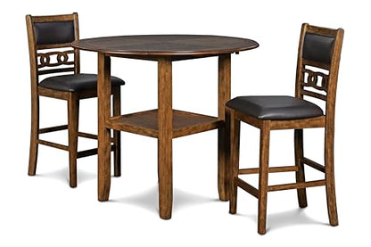 New Classic Furniture Gia 3-Piece Drop Leaf Counter Table Set with 2 Chairs, 42-Inch, Brown - color: Brown, size: Counter Set