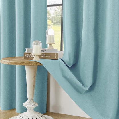 ChrisDowa Lake Blue Blackout Curtains 45 Inches Long 2 Panels for Bedroom | Room Darkening,Light Blocking,Thermal Insulated,Faux Linen,Farmhouse,Grommet,Window Treatment,Drapes,Living Room,52x45 - color: Sky Blue, size: 52"W x 45"L (Pack of 2)