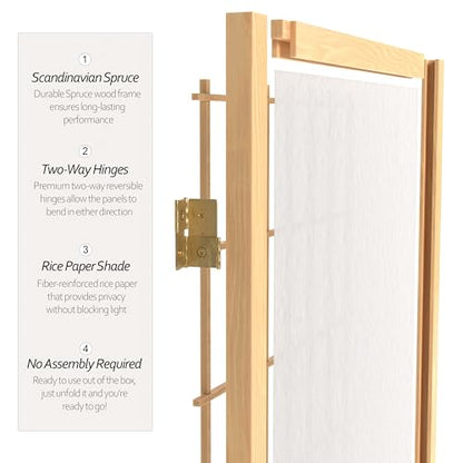 4 ft. Short Window Pane Shoji Screen - Natural - 6 Panels - color: Natural, size: 6 Panels