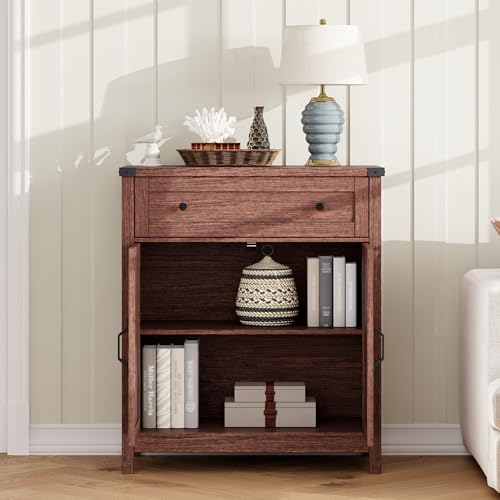 ChooChoo 30" W Coffee Bar Cabinet, Kitchen Storage Cabinet with Drawer | Small Buffet Cabinet, Farmhouse Sideboard Buffet, Adjustable Shelf, Walnut - color: Walnut
