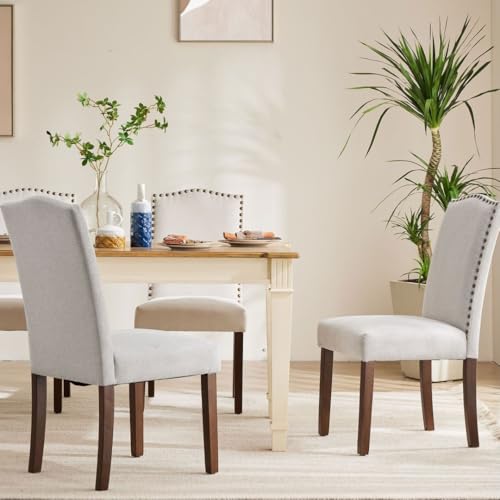 Kitchen Chairs Set of 4 Modern Upholstered Fabric Seat with Nailhead Trim and Ergonomic Lumbar Support for Living Room and Rustic Farmhouse Dining Area, Grey - color: Grey, style: set of 4