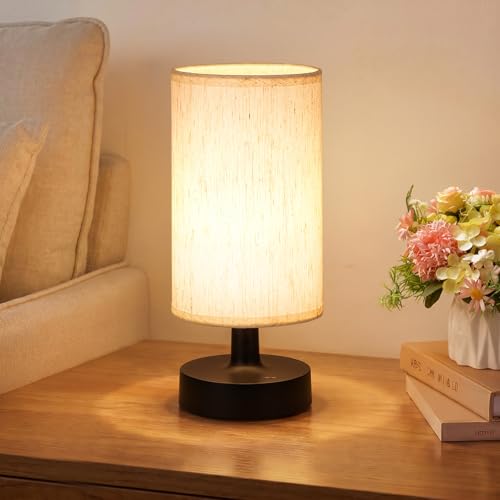 Kakanuo Small Cordless Table Lamp with Rechargeable Battery, Black, 1 Pack | Touch Stepless Dimming, 3000K Warm Light, Beige Fabric Shade, 30H at Full Brightness, for Bedside, Bedroom and Living room - color: Beige - Black, size: 1 Pack - 10in