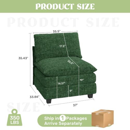 37" Single Sofa Seat,Comfy Cloud Couch Sectional Sofa, Chenille Sleeper Deep Seat Sofas for Living Room,Bedroom and Apartment,Green - color: Green, style: 37'' single sofa-chenille