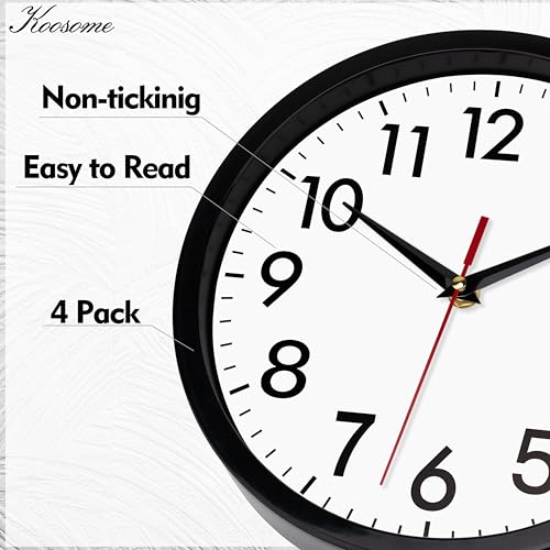 4 Pcs Multi Time Zone Wall Clock Silent Non Ticking Quartz Battery Operated | 10 Inch Black Modern Wall Clock Quiet for Classroom Clocks for Living Room Garage Office Home Bedroom Kitchen Bathroom - size: 10 Inch