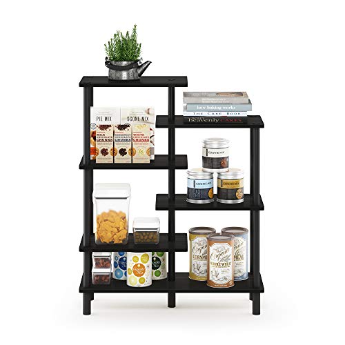 Furinno Turn-N-Tube 6-Tier Accent Display Rack, Espresso/Black | Zig-Zag Display Shelf, Open Shelves, Round Tubes, for Organization and Storage, Living Room, Garage, Home Office - color: Espresso/Black, style: 6-Tiers, Side Ladder