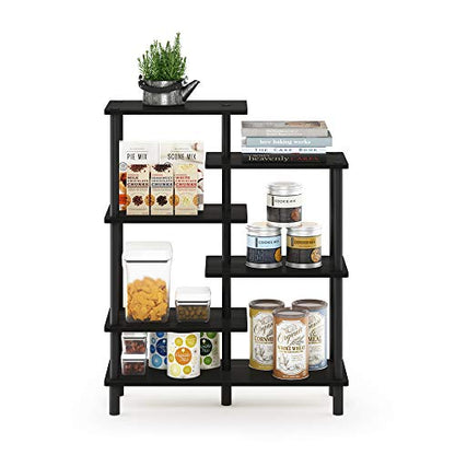 Furinno Turn-N-Tube 6-Tier Accent Display Rack, Espresso/Black | Zig-Zag Display Shelf, Open Shelves, Round Tubes, for Organization and Storage, Living Room, Garage, Home Office - color: Espresso/Black, style: 6-Tiers, Side Ladder