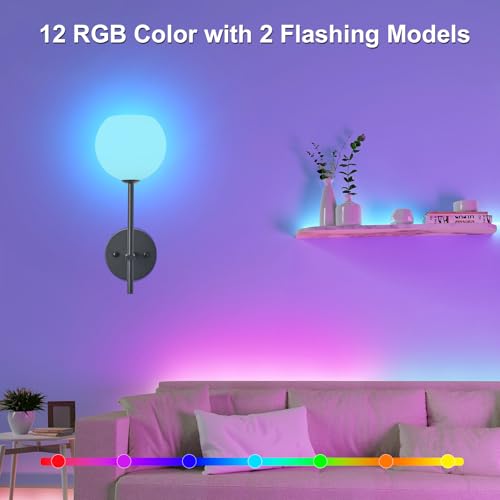 Black Battery Operated Wall Sconces Set of 2, Rechargeable Wireless Wall Lights with Milky White Frosted Glass Shade, 12 RGB and 3CCT Dimmable, Wall Lamps with Remote for Bedroom Living Room Hallway - color: Black