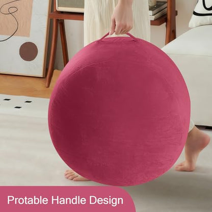 MeMoreCool Round Pouf Ottoman Foot Rest 20x15 Inches, Burgundy | Wine Red Round Pouf Footstool, Soft Foam Stuffed Circle Foot Rest for Living Room - color: Striped Magenta