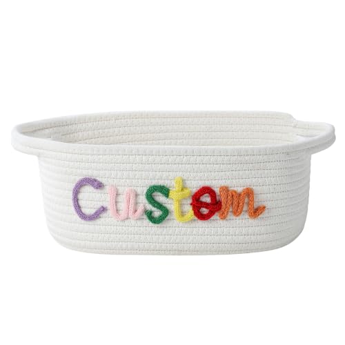 Gift Basket Empty small woven cute Rope baby basket- Gifts for Mom Shower | baby basket- Gifts for Mom Shower Birthdays wedding wicker Cotton Storage Basket for Dog Toys Shelf Easter Basket - color: White-Custom