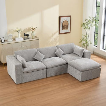 115''Cloud Boneless Sectional Couch, Modular Sectional Sofa Deep Seat with Ottoman, Oversized Upholstered Convertible Comfy 4 Seater Chenille Sofa L Shape Couches for Living Room, Light Grey - color: Light Grey, size: 115"/3 Seater+1 Ottoman