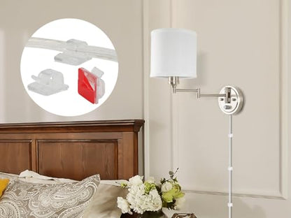 Plug in Wall Sconces with Remote Control, Dimming & Adjustable Colors 2700K-6500K, Hardwire or Plug-in, Swing Arm Wall Lamp with White Fabric Shade, Wall Sconces Set of Two, Brushed Nickel Finish - color: Brushed Nickel & White