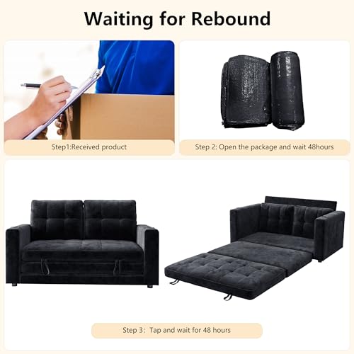 Convertible Sofa Bed, Folding Sofa Bed 2 in1 Pull Out Loveseat Sleeper Sofa, Floor Sofa Bed for Small Spaces Folding Couch Bed with Pillows for Living Room Bedroom - Black - color: Black