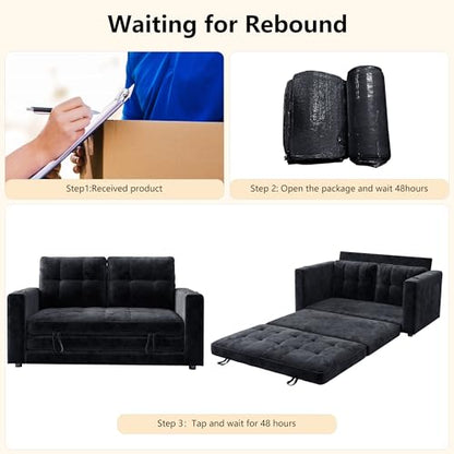 Convertible Sofa Bed, Folding Sofa Bed 2 in1 Pull Out Loveseat Sleeper Sofa, Floor Sofa Bed for Small Spaces Folding Couch Bed with Pillows for Living Room Bedroom - Black - color: Black