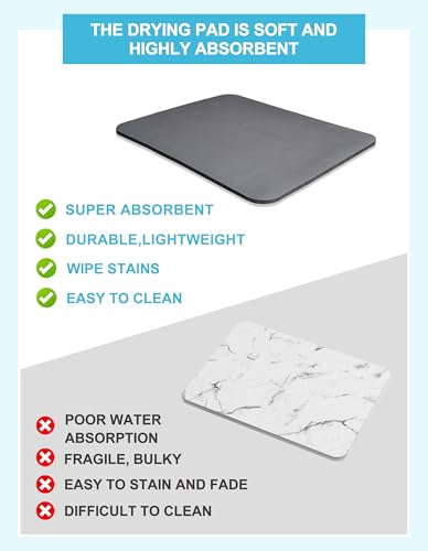 Dish Drying Mat for Kitchen Counter, 17x31.5 Pad with Rubber Backed (Grey) | Hide Stain Anti Absorbent for Kitchen Counter, Non-slip Drying Mat for Coffee Machine Dish Rack - size: 17" x 31.5"