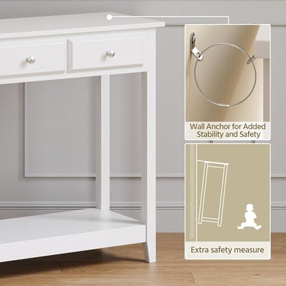 Yaheetech 42 Inch Narrow White Sofa Console Table with 3 Drawers and Shelf | White Entry Table for Living Room, Hallway and Entryway, Painted MDF, 13.5-Inch Slim Depth, 55 lb Top, Drawers Hide Clutter - color: White