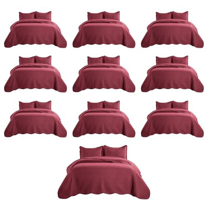 MOONLIGHT20015 Twin Quilt Bedding Set (68” x 86”) - Bulk Pack of 10 Wholesale for Hotels, Guest Bedroom & Airbnbs - Lightweight Microfiber Reversible Embossed Quilts Bedspreads (Burgundy) - color: Burgundy, size: Twin (10 Pack)