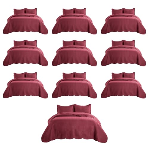 MOONLIGHT20015 Twin Quilt Bedding Set (68” x 86”) - Bulk Pack of 10 Wholesale for Hotels, Guest Bedroom & Airbnbs - Lightweight Microfiber Reversible Embossed Quilts Bedspreads (Burgundy) - color: Burgundy, size: Twin (10 Pack)