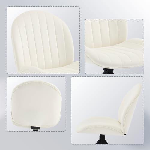 Velvet Swivel Office Chair No Wheels, Small Comfy Mid Century Armless Desk Chair, Cute Swivel Vanity Chair No Wheels for Small Spaces, Bedroom,Living Room,Home Office, Cream - color: Cream-velvet