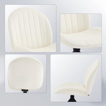 Velvet Swivel Office Chair No Wheels, Small Comfy Mid Century Armless Desk Chair, Cute Swivel Vanity Chair No Wheels for Small Spaces, Bedroom,Living Room,Home Office, Cream - color: Cream-velvet