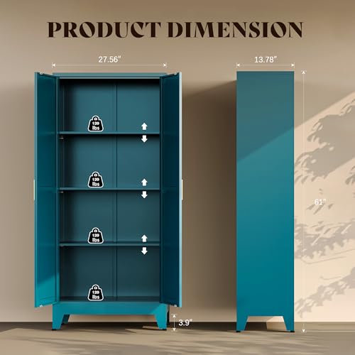 61" H Blue Free Standing Pantry Cabinet with Doors,Stand Alone Kitchen Pantry Cabinet,Farmhouse Food Storage Cabinets,Tall and Large Pantry Cabinets for Kitchen, Dining Room, Living Room - color: Blue, size: 61"H