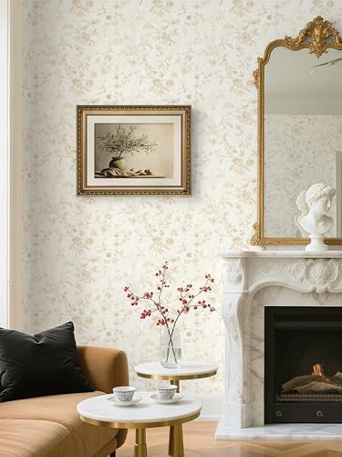 Floral Wallpaper Peel and Stick Beige Contact Paper Vintage Neutral Wallpaper 17.3inx394in Removable Self-Adhesive Stick on Wall Paper Waterproof for Bathroom Wall Decor Vinyl - color: Beige Flower, size: 17.3" x 393"