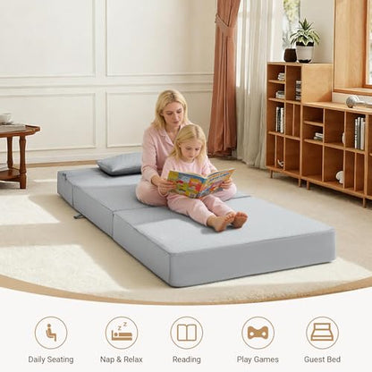 Folding Sofa Bed, Boneless Foldable Chair, Convertible Futon Sleeper Couch | Twin Lazy Floor Lounger Sofa Couch for Small Spaces, Dorm, Guest Room, Living Room, Apartment, Grey - size: Twin