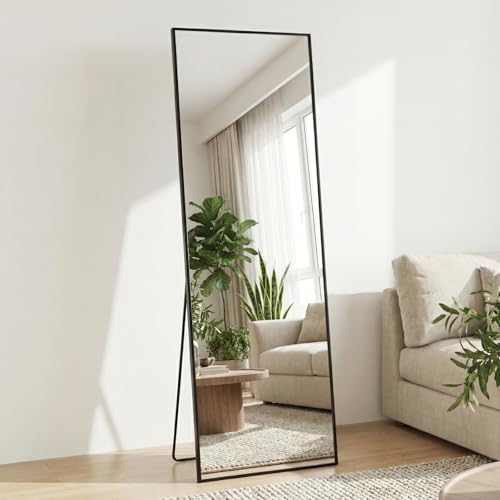 Sweetcrispy 58"x19" Full Length Mirror, Leaning or Standing Full Body Mirror with Aluminum Alloy Thin Frame, Suitable for Bedroom, Living Room, Cloakroom, Black | Aluminum Alloy Thin Frame, Floor or Standing, Suitable for Bedroom, Living Room, Cloakroom -