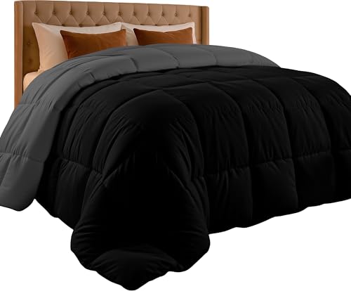 Utopia Bedding Twin Comforter, Duvet Insert, Black/Grey, 64 x 88 Inches | Soft and Fluffy Down Alternative Bed Comforter, All Season, Breathable, Corner Tabs, Box Stitched, Durable, Machine Washable - color: Black/Grey, size: Twin