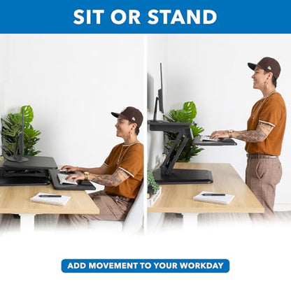 Mount-It! Compact Standing Desk Riser, Height Adjustable Desktop Sit Stand Workstation with Gas Spring, Tabletop Stand Up Desk with Keyboard Tray, Black