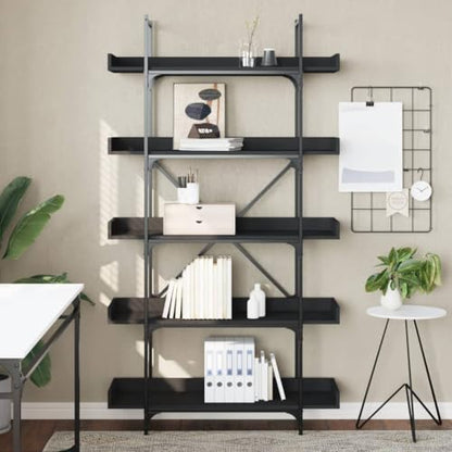 5-Tier Bookshelf Industrial Bookcase with Metal Frame, Storage Display Rack for Home Office, Living Room, Bedroom, 39.4x13x71.1 Inch, Black - color: Black 16