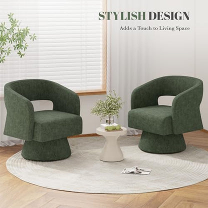 Luxanimarion Swivel Barrel Accent Chair,Oversized Chenille Upholstered Round Swivel Chair,Modern Luxury 360 Degree Living Room Vanity Chair for Bedroom Office,Green Chenille,1PCS - color: Green-chenille, size: Set of 1
