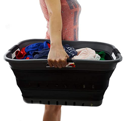 SAMMART 42L (11 gallon) Collapsible Plastic Laundry Basket - Foldable Pop Up Storage Container/Organizer - Portable Basket - Space Saving Hamper/Basket (2, Grey/Black) - color: Grey/Black