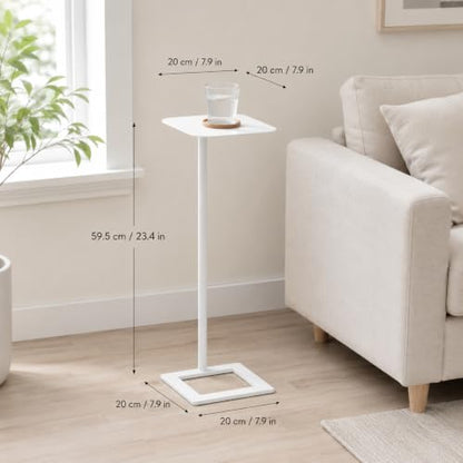Modern Stable C Table End Table, 23.4" Tall, Medium, White | C Shaped Side Table that Slides Under Sofa, Slim Under Couch Table, Industrial Coffee Tray Table for Living Room Bedroom - color: White, size: Medium