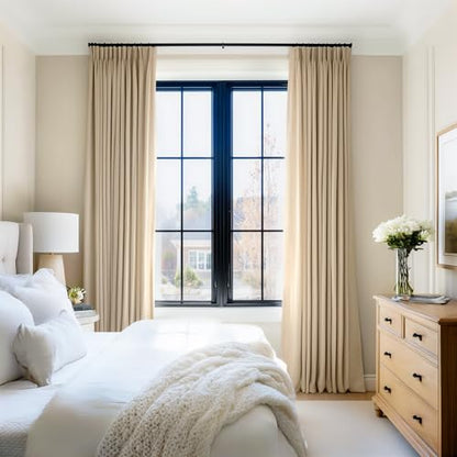 92 Inch Long Velvet Pinch Pleated Curtains 2 Panels Neutral Beige White Viral Famous Room Darkening Blackout Drapes with Hooks and Back Tab Room Divider Privacy Window Treatment 40"X92" - color: Beige, size: 40"W x 92"L (Pack of 2)
