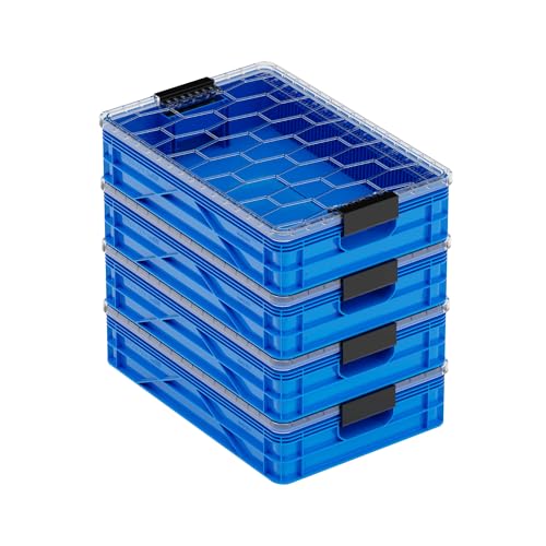 Quarter Crate 4-Pack Stackable Storage Bins, SidioBlue | Polypropylene, 14 dividers included, 19.16x12.75x4.57 in, over 1000 lb stack, lids sold separately - color: SidioBlue