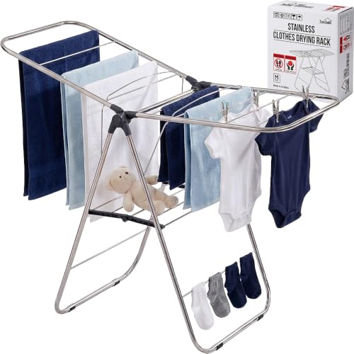 TRESBELLE Stainless Steel Clothes Drying Rack,Foldable Laundry Dryer,Size M | Space-Saving Garment Airer, Portable Indoor Outdoor Use, Heavy Duty Rustproof Design, Compact for Apartment Closets - size: Medium
